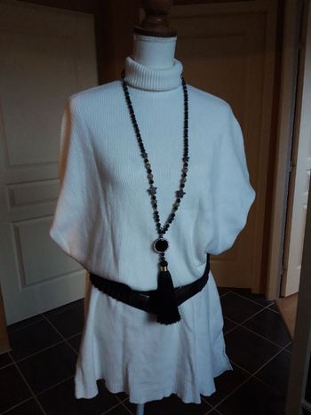 Robe pull tunique blanche maille côtelées neuve étiquetée