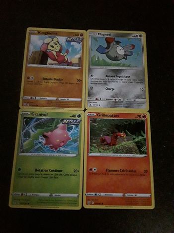 Kungfouine + Magnéti + Granivol + Grillepattes lot de 4 cartes Pokémon neuves