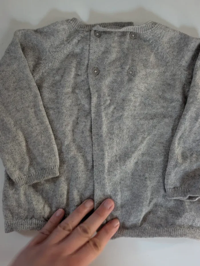 Pull cachemire coton gris chiné Bout'chou mixte 12 mois 74 cm ourson - photo numéro 6