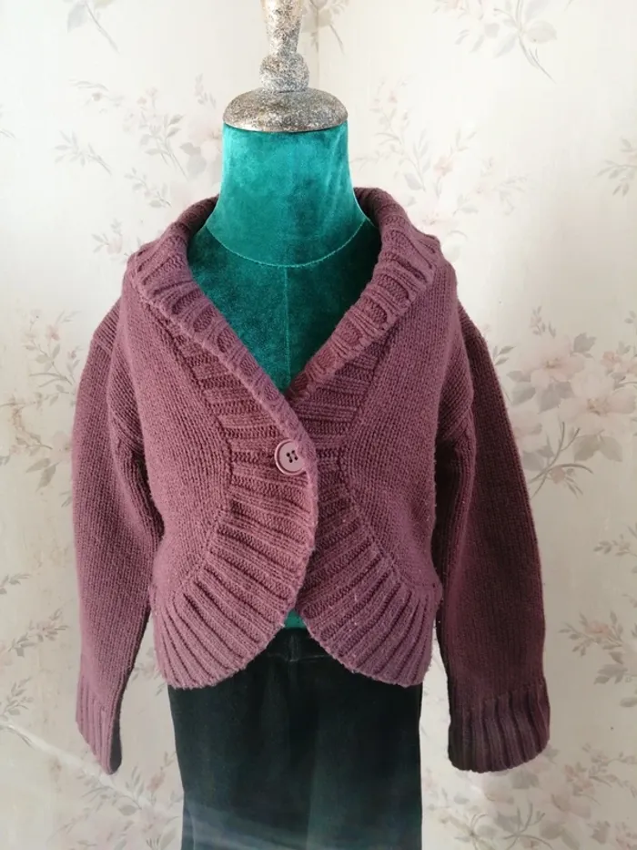 Gilet Boléro marron prune avec bouton et détails côtelés / liorina / (6ans) - photo numéro 5