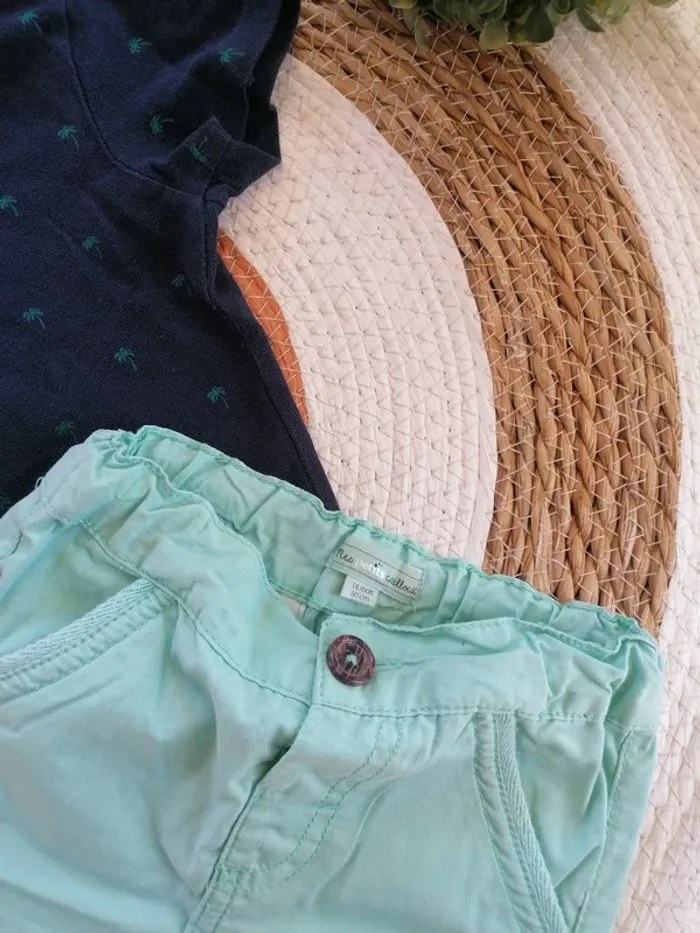 Ensemble short vert + tee-shirt manches courtes - 18 mois - photo numéro 2