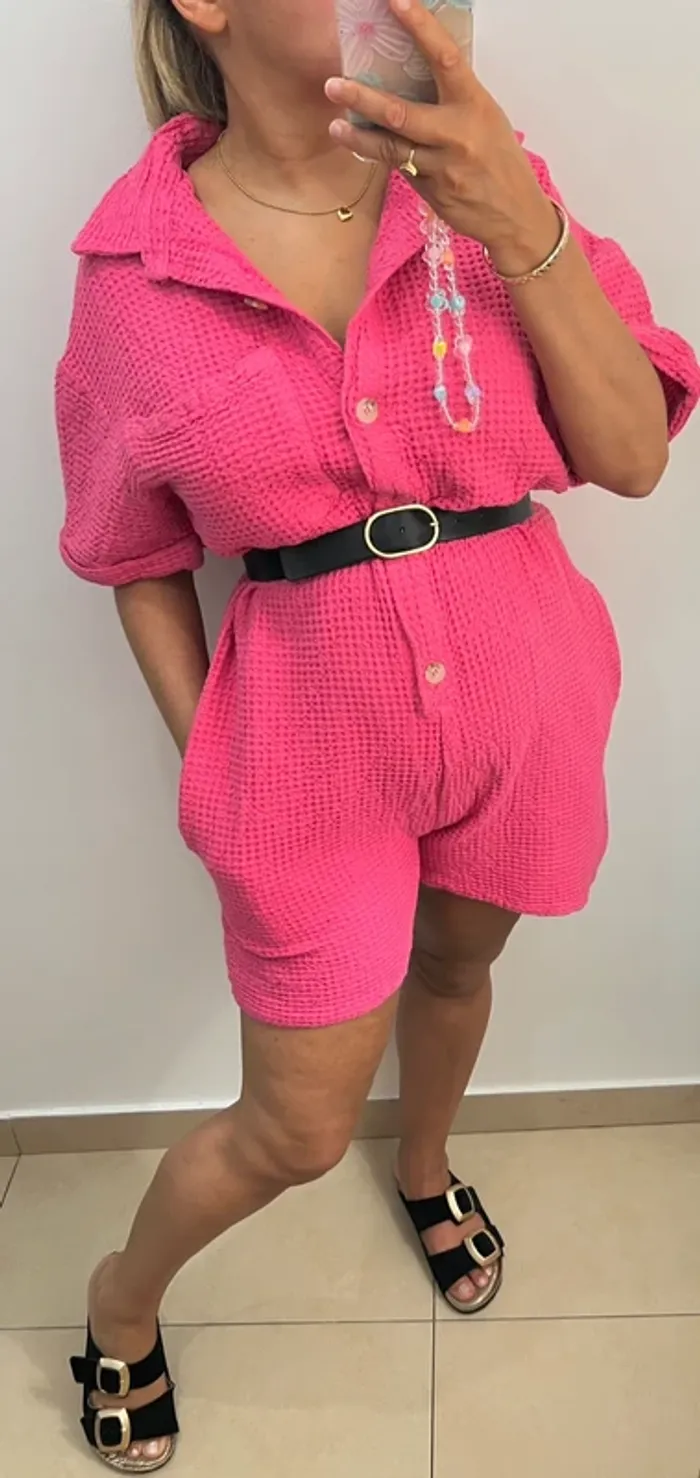 Combishort En Coton Gaufré Taille Unique - photo numéro 2