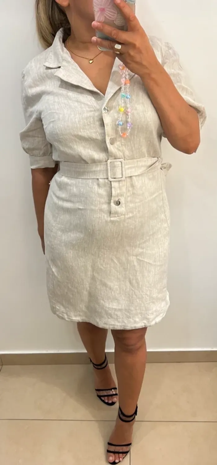Robe En Lin Avec Ceinture Claudie Pierlot Taille 36-38 - photo numéro 2