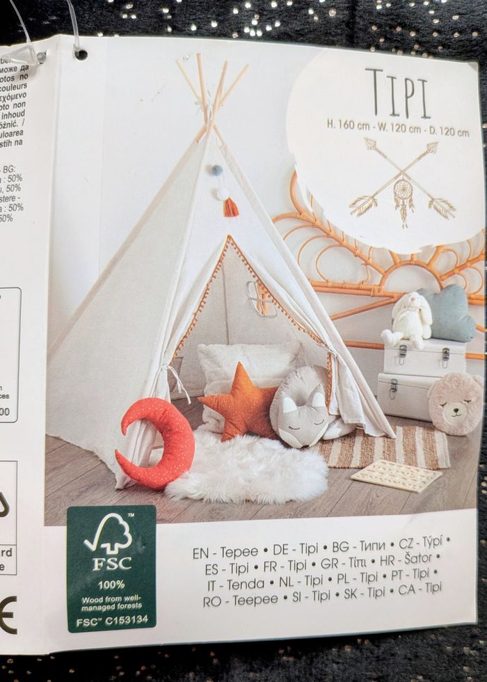 Tipi tente de jeu pour enfants 160 x 120 x 120 cm - photo numéro 4