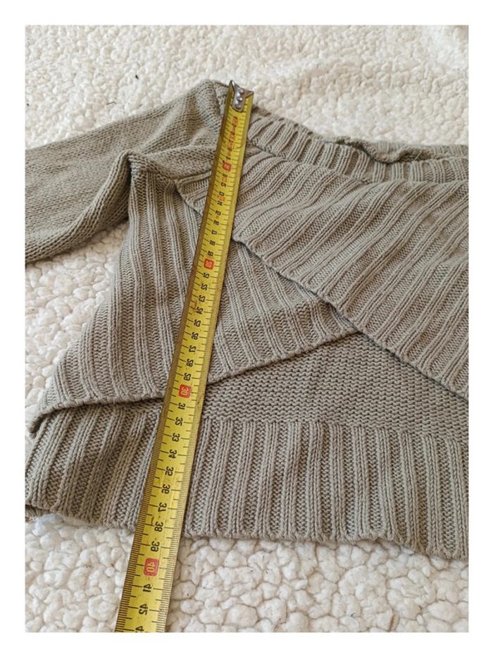 Pull kaki croisé en maille – effet superposé, original - - photo numéro 4