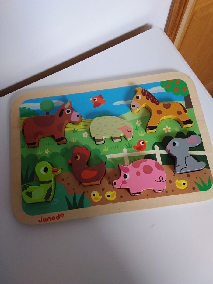 3 Jouets Janod en bois : 1 puzzle, 1 culbuto et un renard à promener - photo numéro 2
