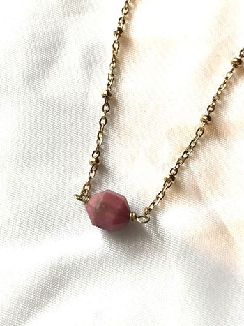 Collier Pendentif Breloque Pierre Ronde Ovale Rose Mini Perles Chaîne Bijou Doré Fantaisie Femmes