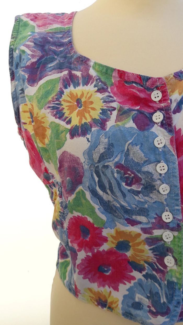 blouse top court vintage à fleurs crop - photo numéro 2