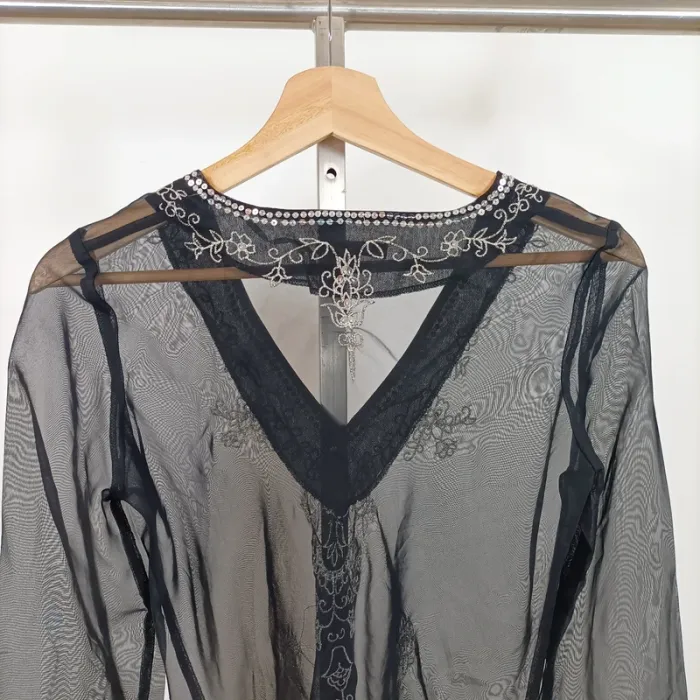 Tunique transparente noire brodée à perles – T.2 – Mim A1024 - photo numéro 10