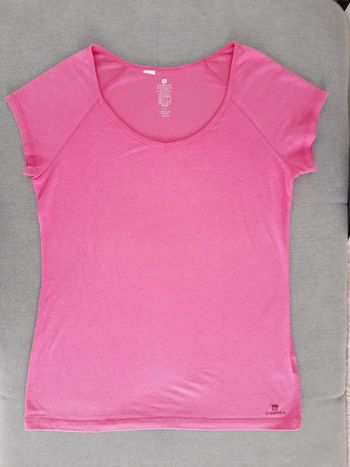 T-shirt manches courtes encolure en V Domyos taille L rose fuschia coton stretch neuf