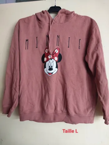 Sweat à capuche minnie disney corail vieux rose taille L femme