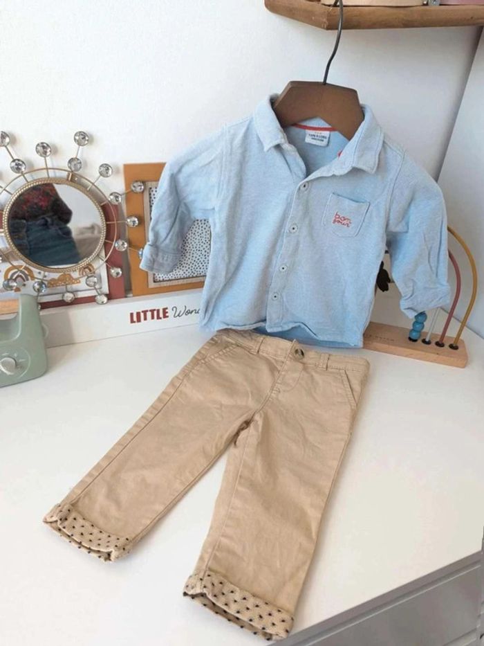 Ensemble chemise  pantalon  bonjour  tao  12 mois