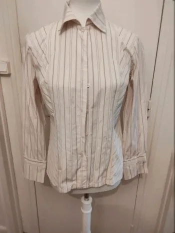 Chemisier rose blanc a rayures marron taille 40