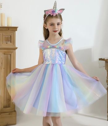 Déguisement licorne paillette multicolores + serre tête Taille 5-6ans