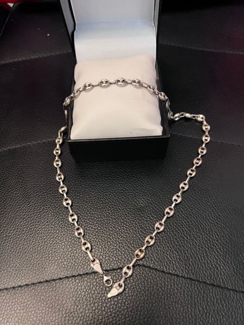 Chaîne collier graine de café en argent pleine