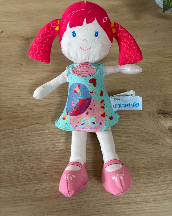 Doudou poupée jade robe bleu rose unicef doudou et compagnie - photo numéro 2