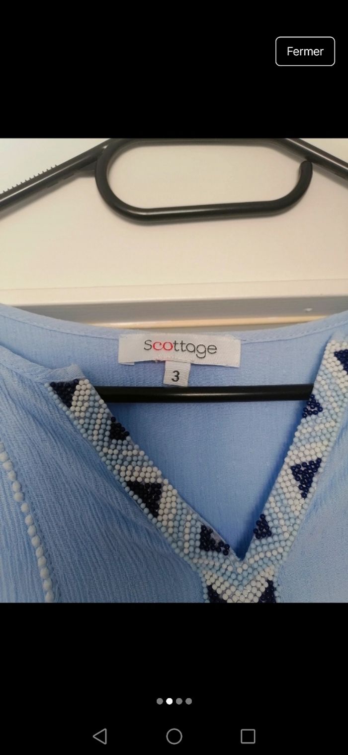 Blouse bleu ciel avec des petites perles - photo numéro 2
