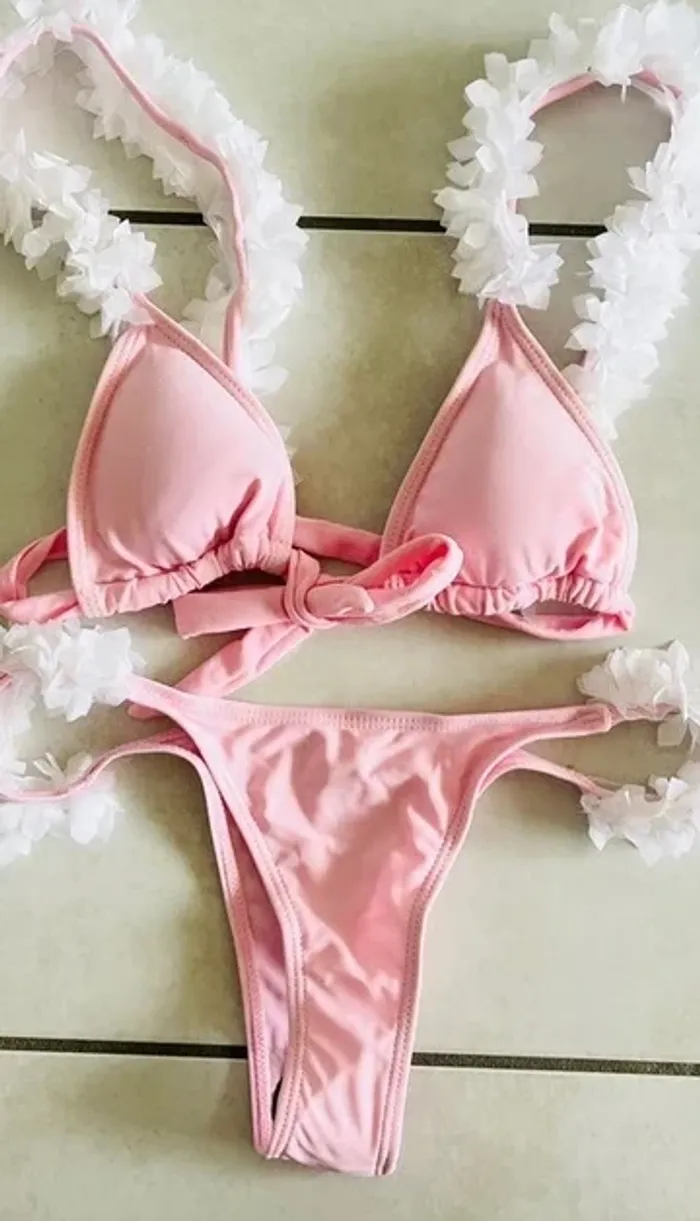 Bikini rose avec nœud - photo numéro 2