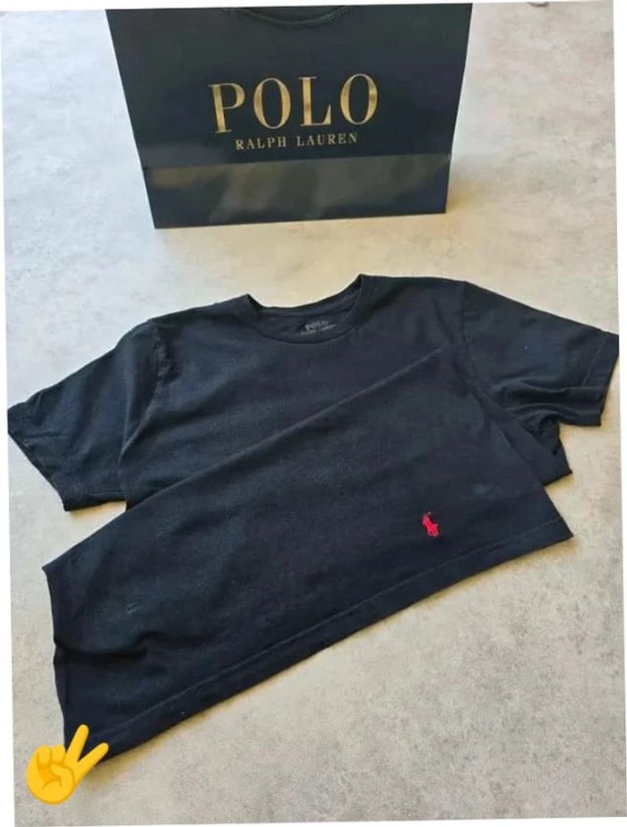 T-shirt Ralph Lauren S coupe col rond noir Homme Men tee129