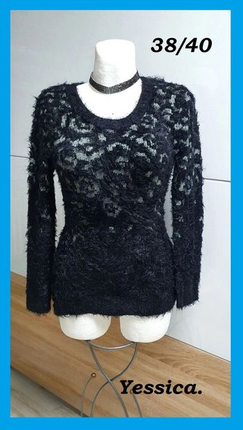 Beau pull noir et gris argenté à poils Yessica 38/40