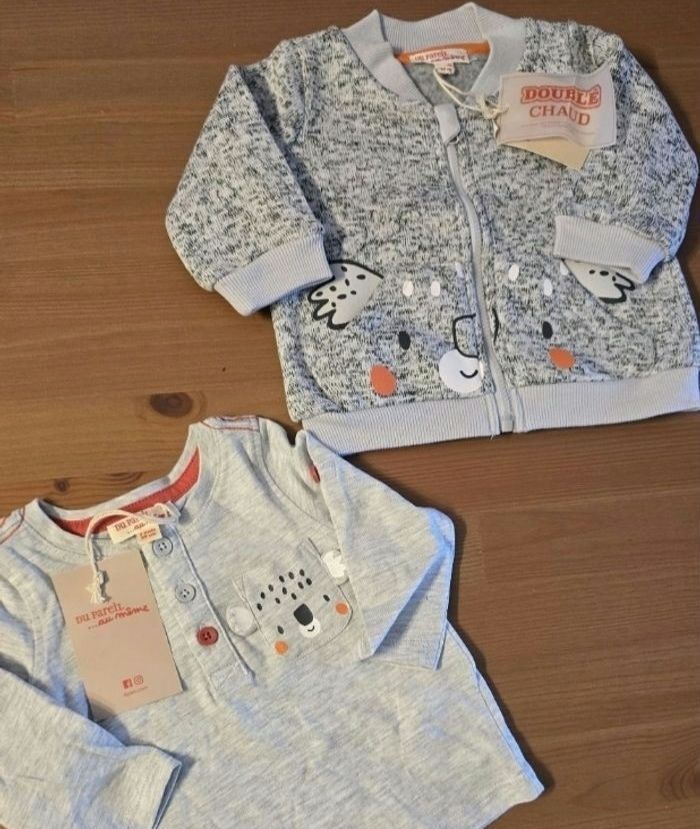 NEUFS (non portés) 🏷🏷💙🤩 sweat zippé  chaud et teeshirt ml 3 mois garçon 🤩💙