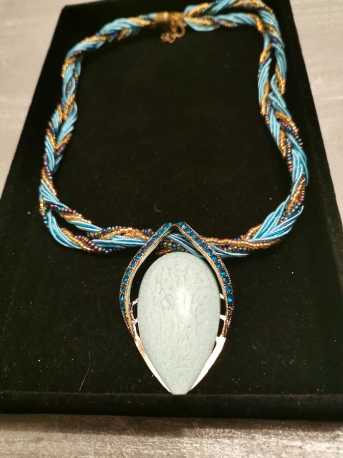 Collier style bohème chic bleu turquoise - photo numéro 2
