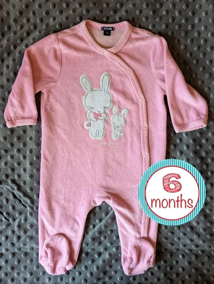 Pyjama velours bébé 6 mois Kiabi #lapin #mamanbébé #rose #chaud