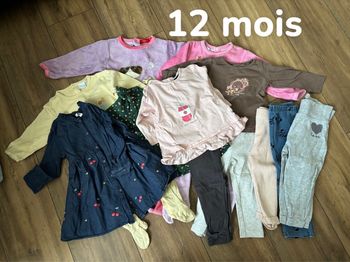 Lot vêtements fille 12 mois Pantalon Pyjama Haut