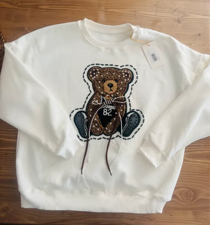Sweat blanc tendance motif ourson strass taille unique - photo numéro 4