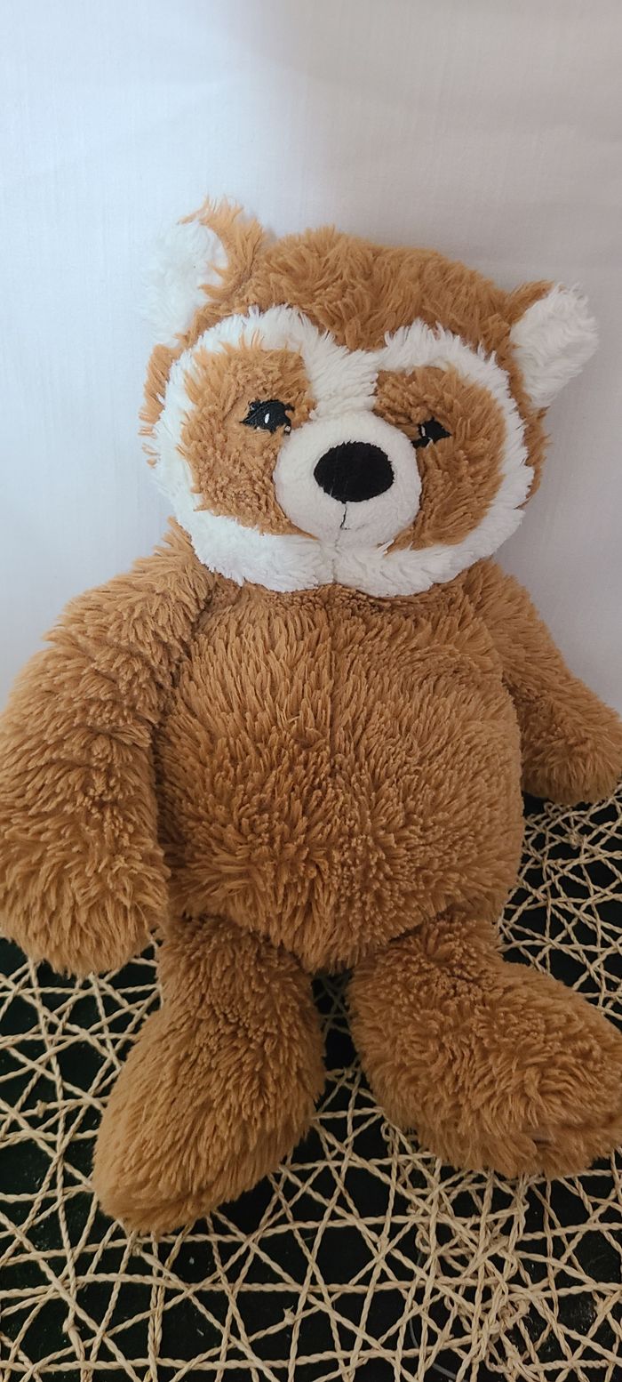 Peluche range pyjama raton laveur ETAM bouillotte The annoying thing marron blanc 39 cm