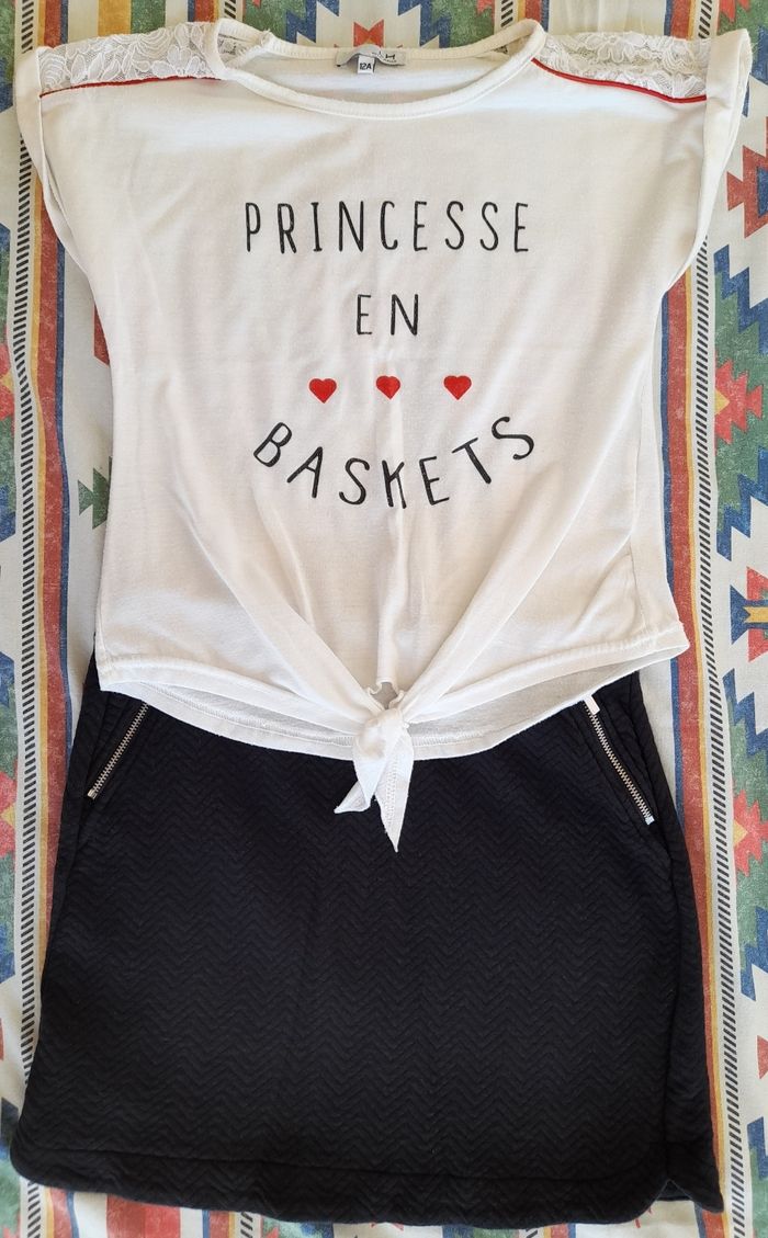Lot 2 ensembles jupes et t-shirts + 1 gilet fille 12 ans - photo numéro 3