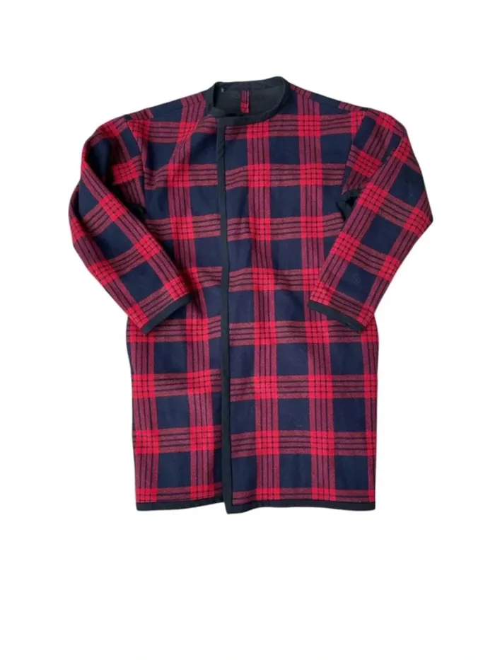 Veste longue à carreaux rouge et noir taille L