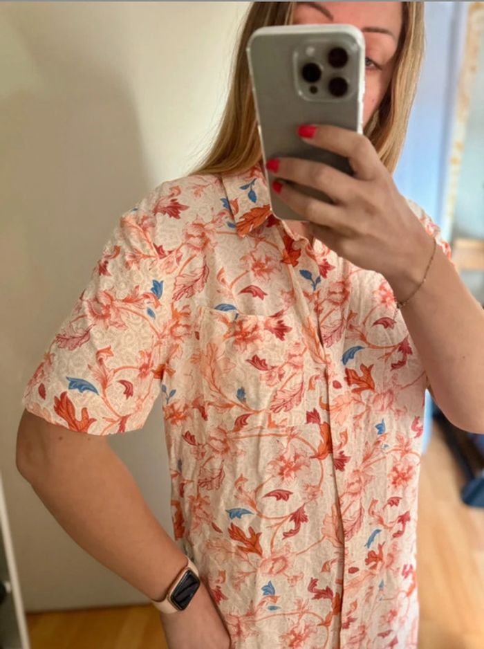 Robe chemise à motifs pêche Object taille 36 S - photo numéro 4
