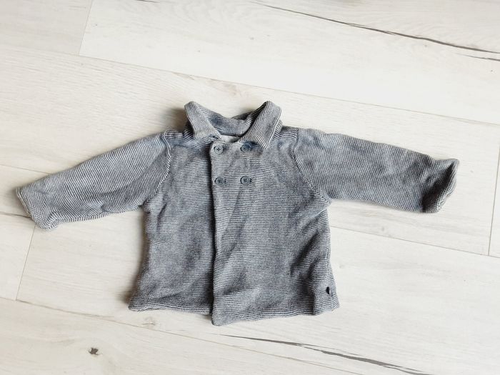 Vêtement bébé mixte garçon fille gilet gris et blanc Obaïbi 6 mois
