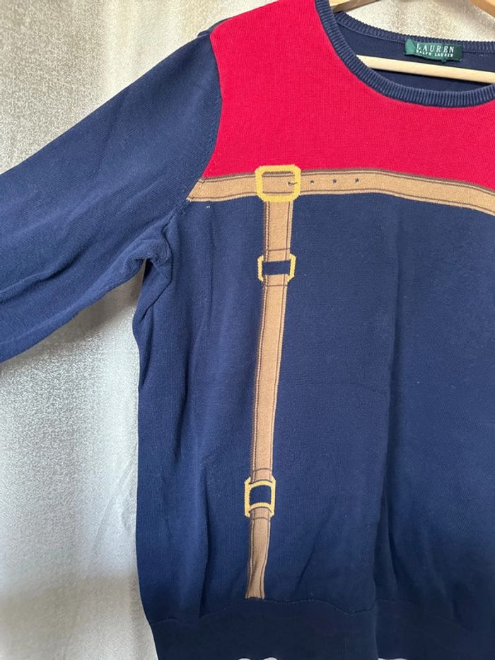 Pull Ralph Lauren Navy & Rouge – Détails Ceinture – Taille M - photo numéro 4