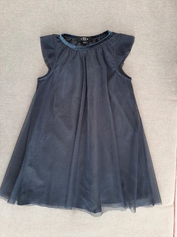 Robe en tulle pailleté bleu marine avec manches volant Tex 4 ans