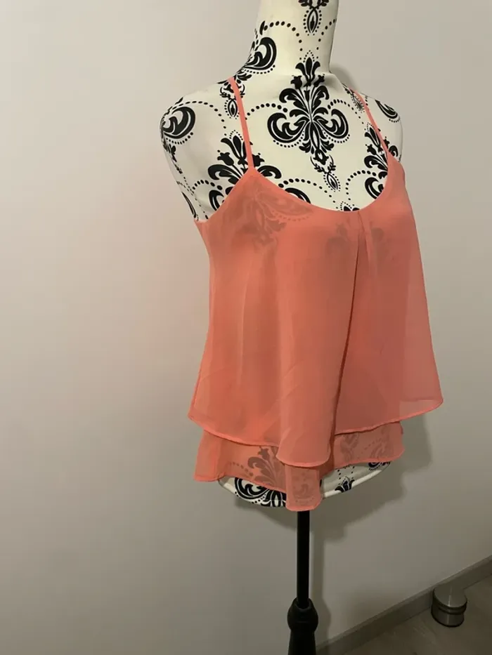 Débardeur blouse fluide à bretelles corail dos croisé Bershka taille S - photo numéro 2