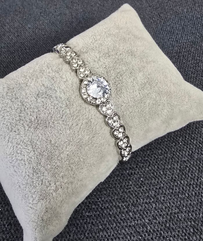 Bracelet jonc argenté cœur en strass mariage soiree