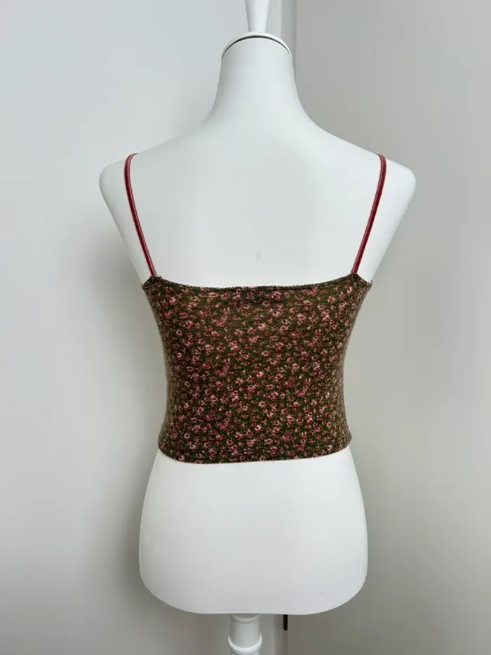Top vintage y2k fleuri rose/vert Terranova dentelle fine taille S - photo numéro 3