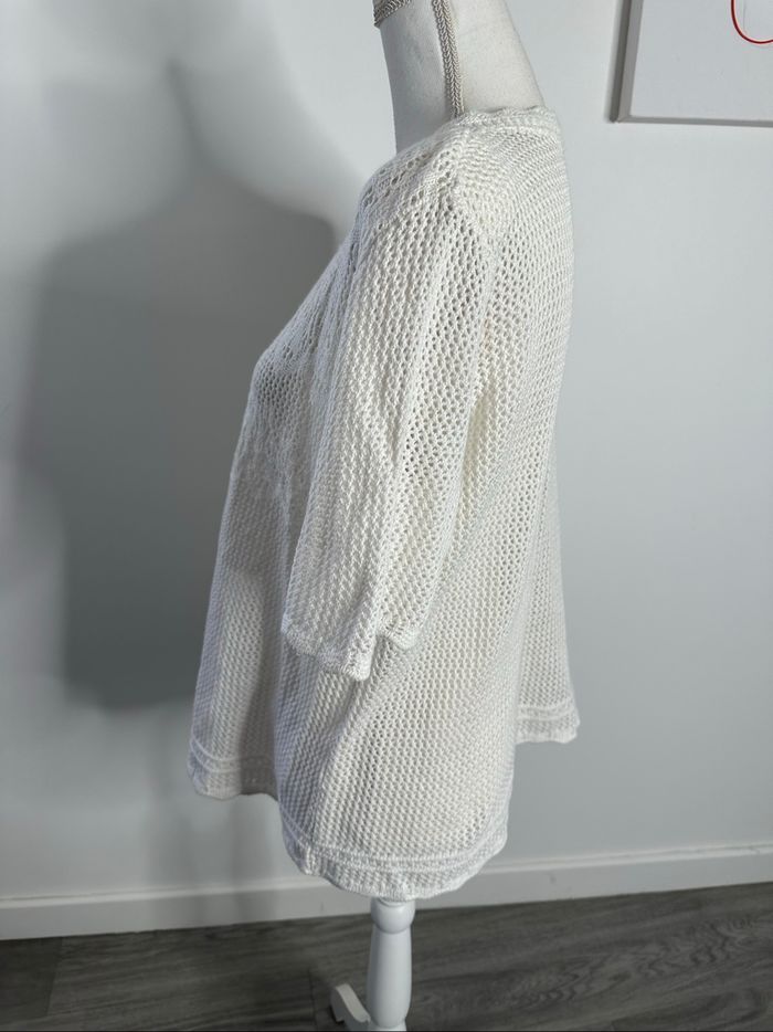 Cardigan en crochet tricot blanc crème Vintage T46 3XL - photo numéro 4