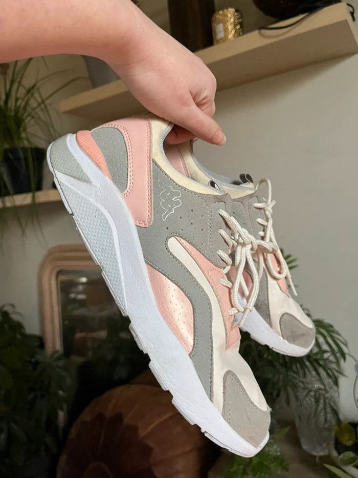 Baskets légère et confortable satiné et velours - gris crème rose et blanc - photo numéro 2