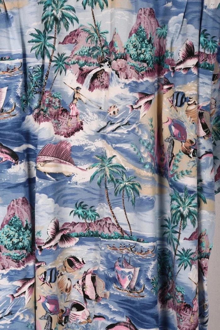 Chemise Hawaïenne vintage 90's en coton motif iles et poissons made in USA (#250025) - photo numéro 7