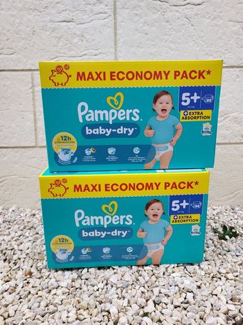 2 maxi pack pampers baby dry taille 5+ total 176 couches