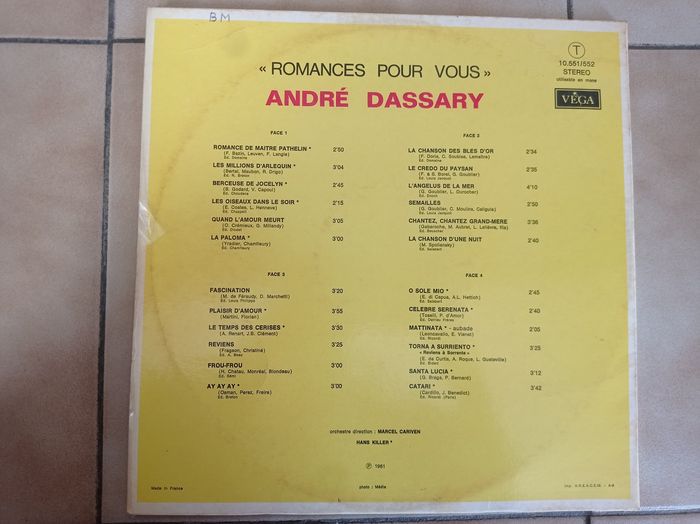 Vinyle "Romances pour vous" André Dassary - photo numéro 2
