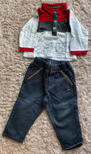Ensemble polo manches longues et pantalon terre de marins 12 mois