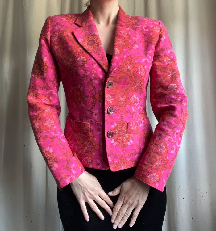 Blazer rose motifs psychédélique Kenzo vintage made in France 70s - Taille M - photo numéro 2