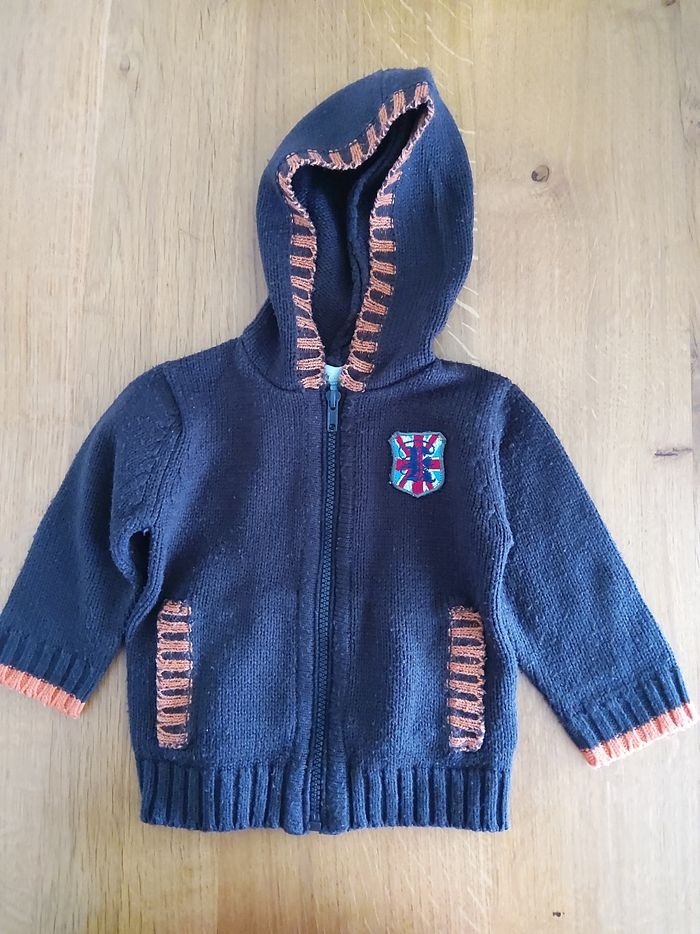 Gilet zippé à capuche marron TrickyTracks 12 mois