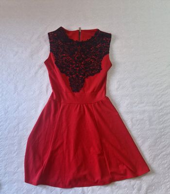 Robe femme mi longue  , rouge et noire , robe de soirée  , taille S