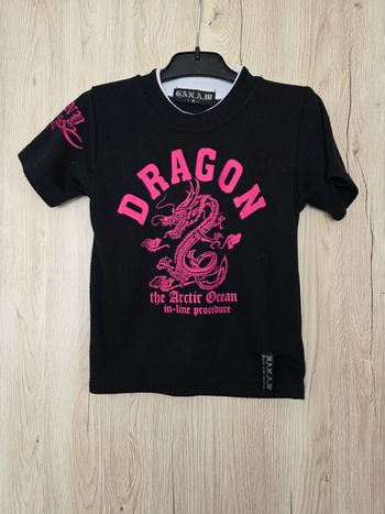 TEE-SHIRT GARÇON 👦 MOTIF DRAGON NOIR/ROSE TAILLE 4ANS