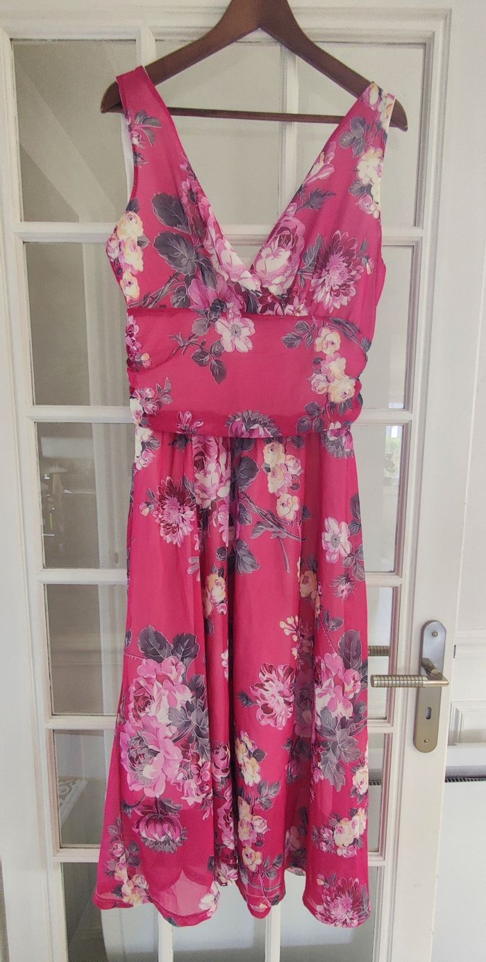 Robe longue cérémonie rose fleurie